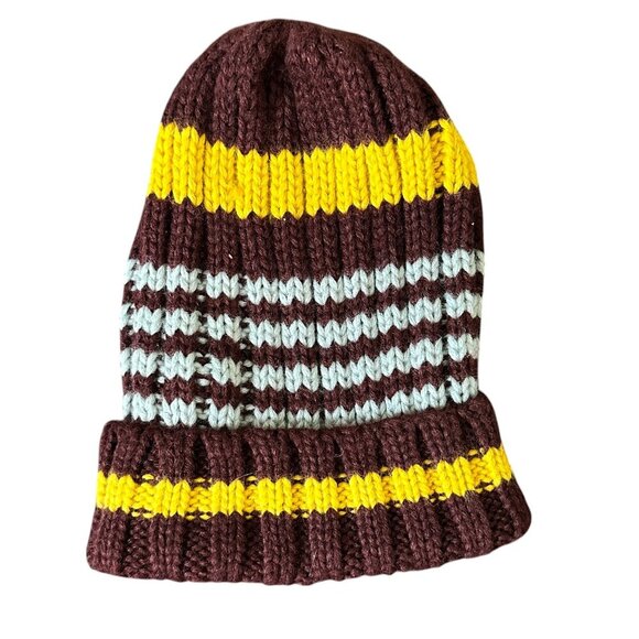 OLD NAVY Sweater Knit Maroon & Gold Striped Beanie Hat Cap One Size - Picture 1 of 7
